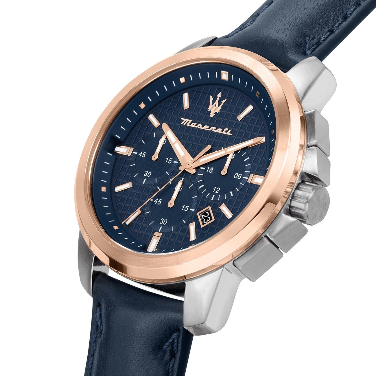 MASERATI Chronograph Maserati Herren Uhr Chronograph, (Chronograph), Herrenuhr rund, groß (ca. 44mm) Lederarmband, Made-In Italy