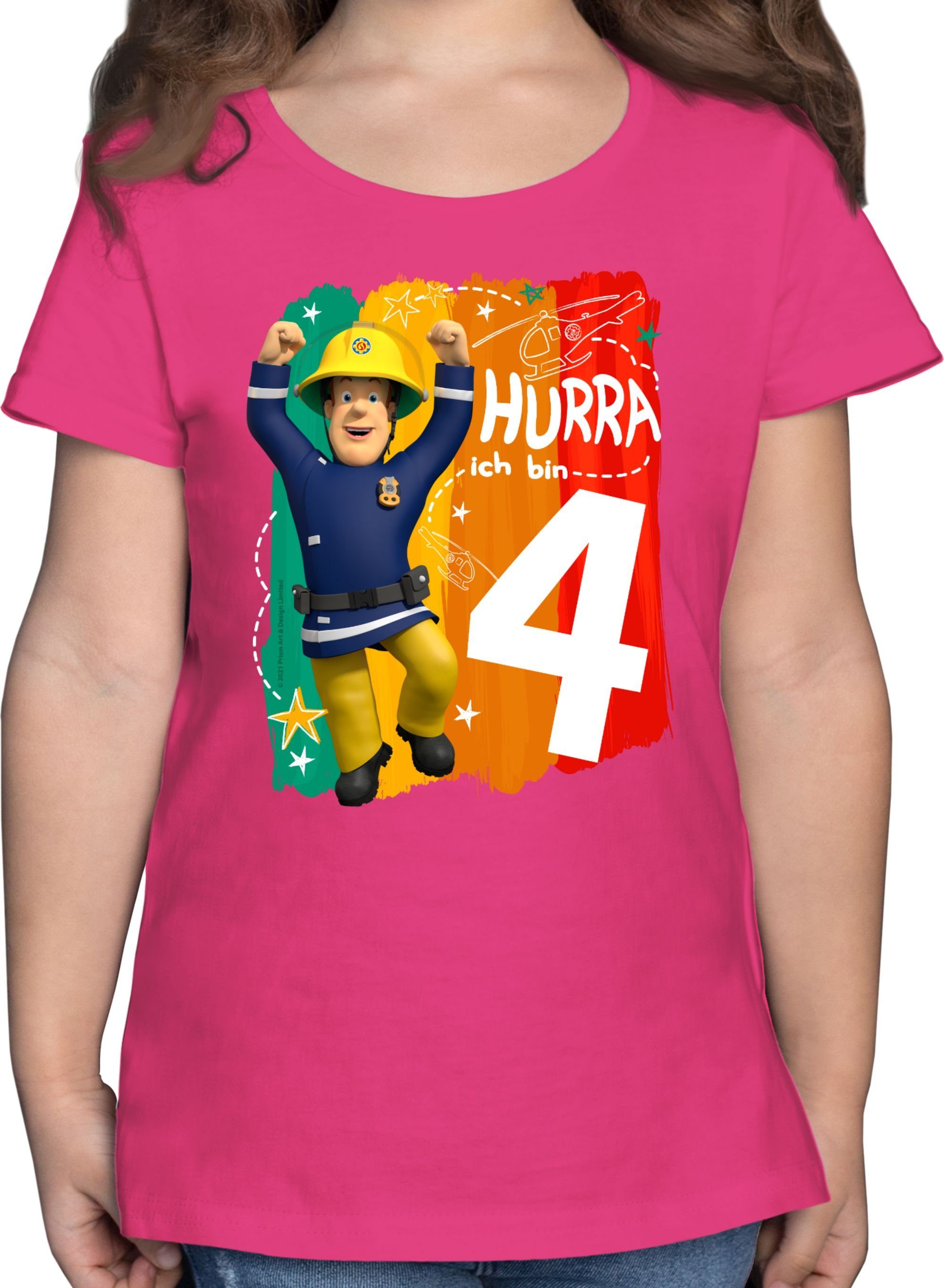 Shirtracer T-Shirt Hurra ich bin Vier - Sam Feuerwehrmann Sam Mädchen 01 Fuchsia