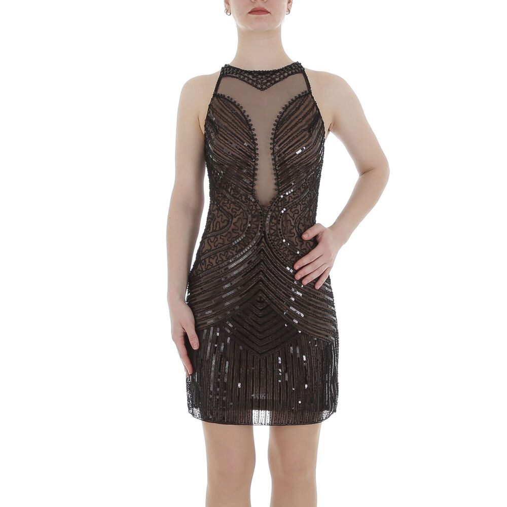 Ital-Design Partykleid Damen Party & Clubwear Pencil (86365326) Pailletten Glänzend Tüll Minikleid in Beige