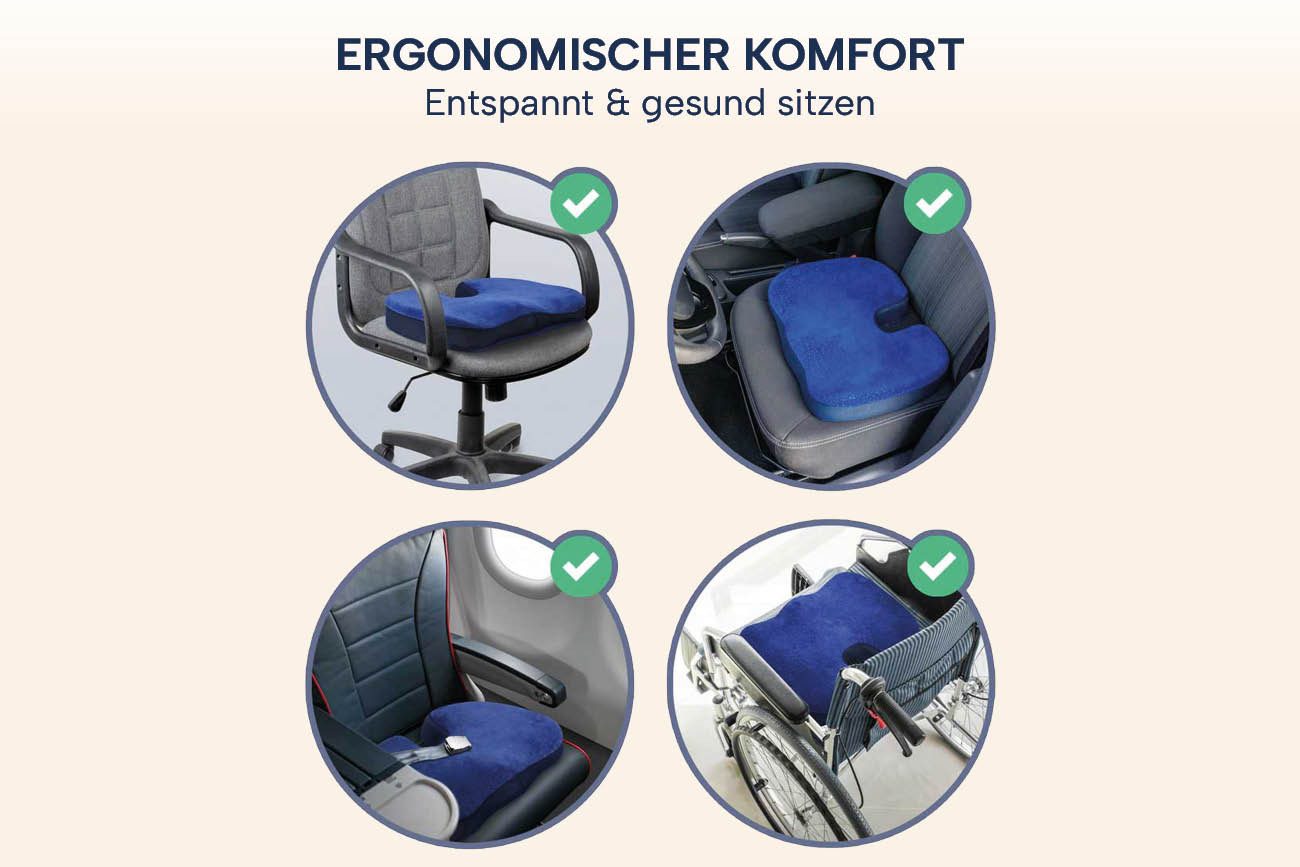casimum Steißbeinkissen Orthopädisches Sitzkissen RELIEF aus Memory Schaum, zur Bandscheibenentlastung für Stuhl, Autositz & Rollstuhl – Bild 5 von 5