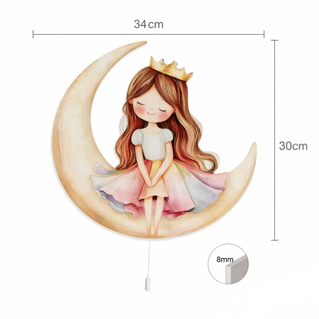 COZYCOLLECTIONS LED Wandleuchte Prinzessin sitzt auf Mond LED-Wandnachtlicht, LED, Warmweiß, Montessori-inspiriertes Prinzessinnenlicht für Traumrituale