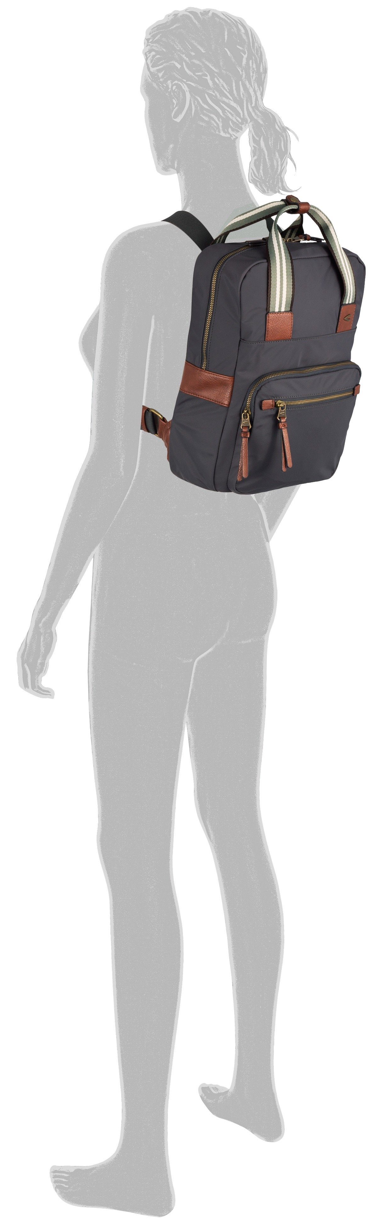 camel active Rucksack Bari, aus hochwertigem matten Nylon mit gestreiftem Gewebeband