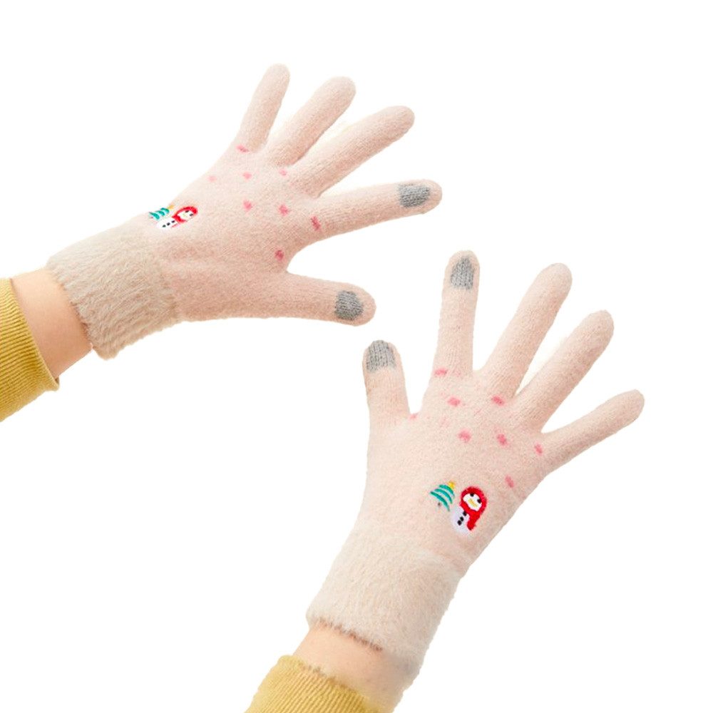 Hurtel Strickhandschuhe Touchscreen-Handschuhe Winterhandschuhe Damenhandschuhe (Spar-Set, 1-St) Touchscreen-tauglich, Plüschfutter, Schneemann-Motiv