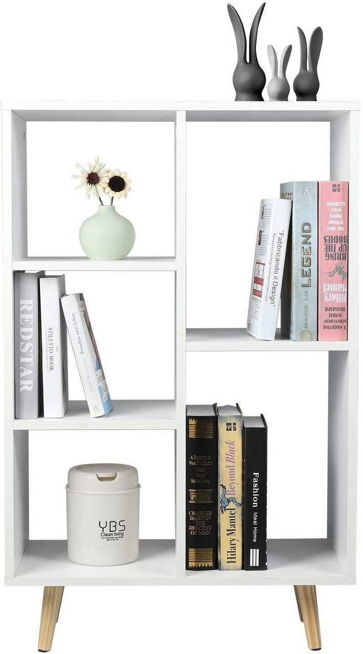 Woltu Bücherregal, 1-tlg., Büroregal aus MDF Holz mit 5 Fächern Weiß | Bücherschränke