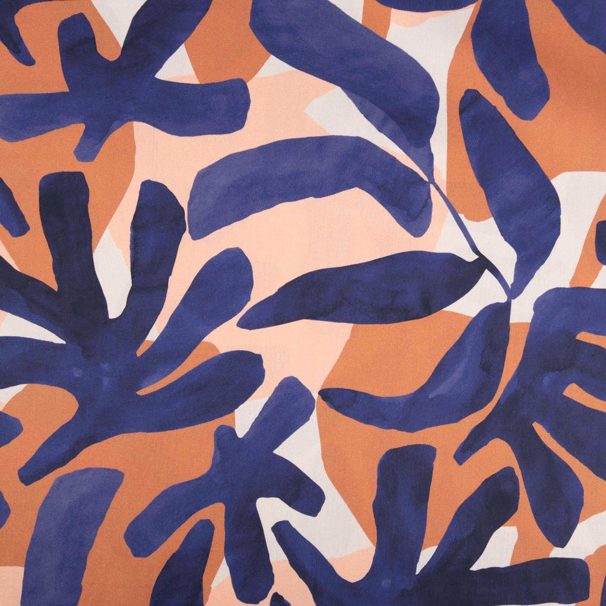 SCHÖNER LEBEN. Stoff Baumwollstoff Meterware Cotton Satin Digital Leaves blau 1,48m, allergikergeeignet