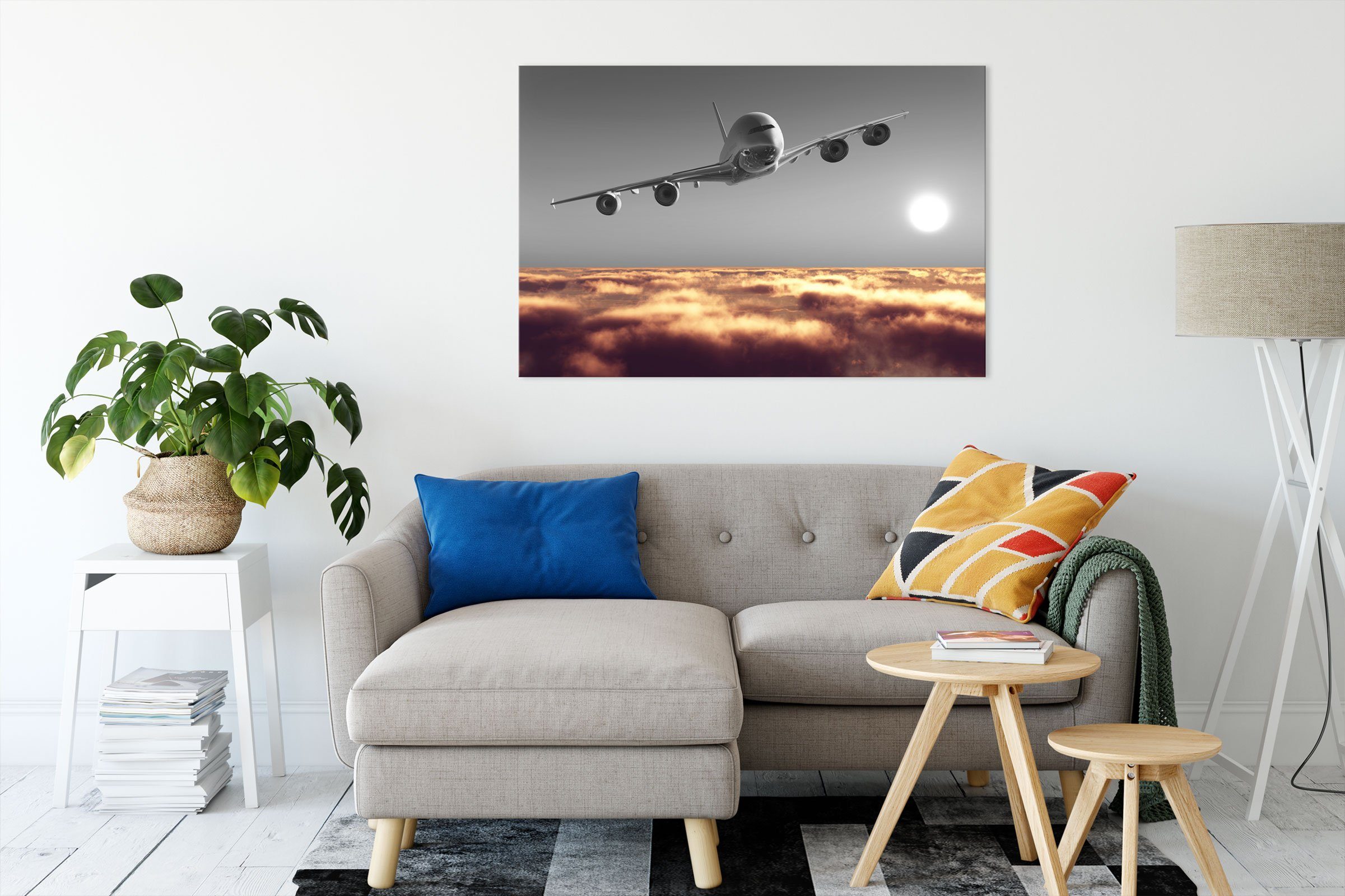 Pixxprint Leinwandbild Flugzeug über Wolkenmeer, Flugzeug günstig online kaufen