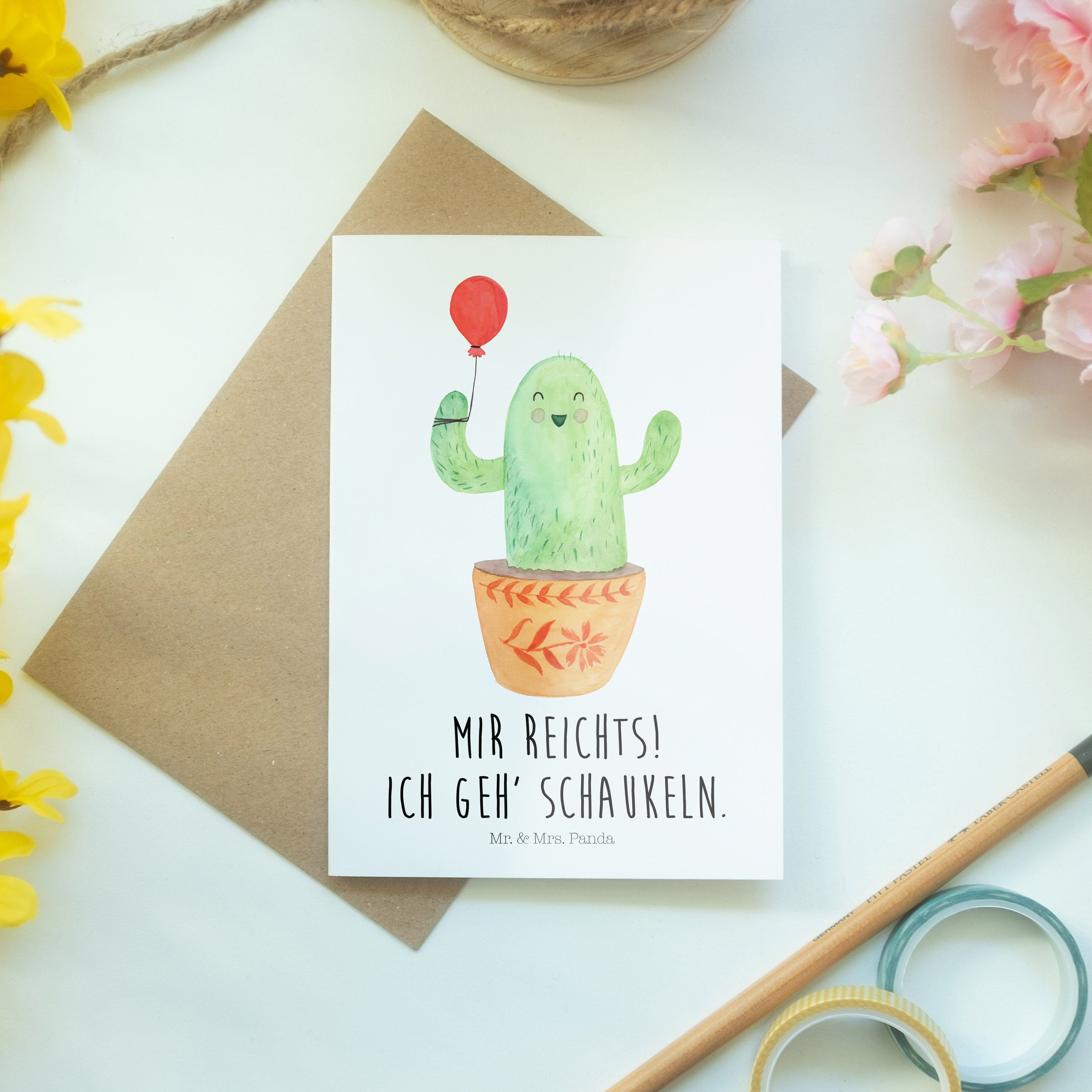 Mr. & Panda Weiß Geschenk, - Karte, Kaktus Mrs. - Grußkarte Geburtstagskarte, Luftballon Glückwu