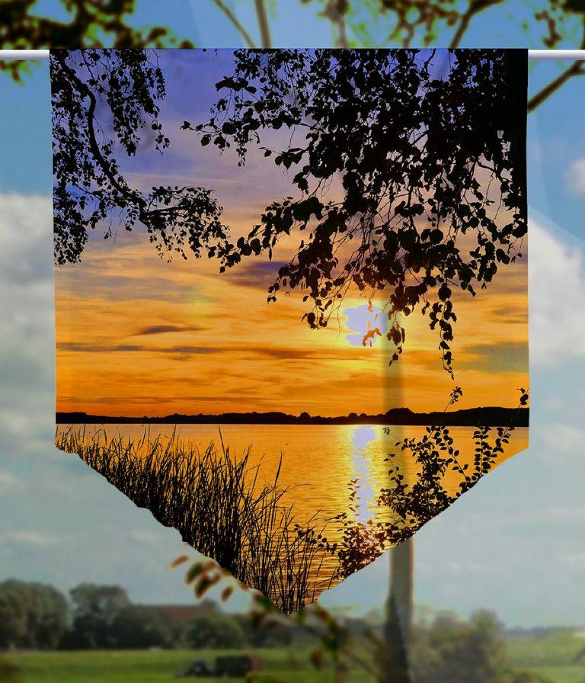 gardinen-for-life Scheibengardine Scheibenhänger Abendstimmung am See günstig online kaufen