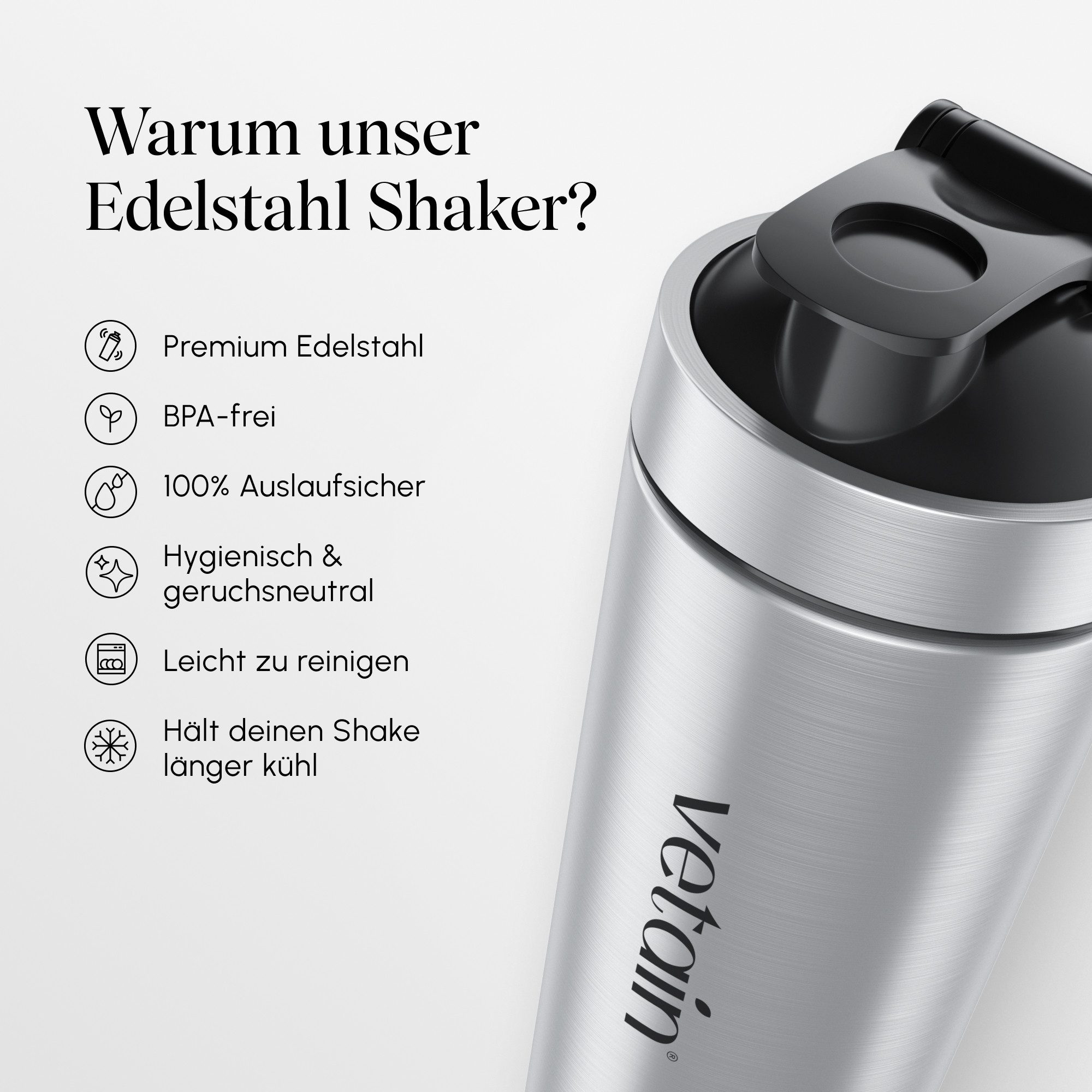 VETAIN Protein Shaker Edelstahl 700ml - 100% Auslaufsicher, Außen gravierte Messskala - Frei von BPA & DEHP - Spülmaschinenfest – Bild 3 von 5