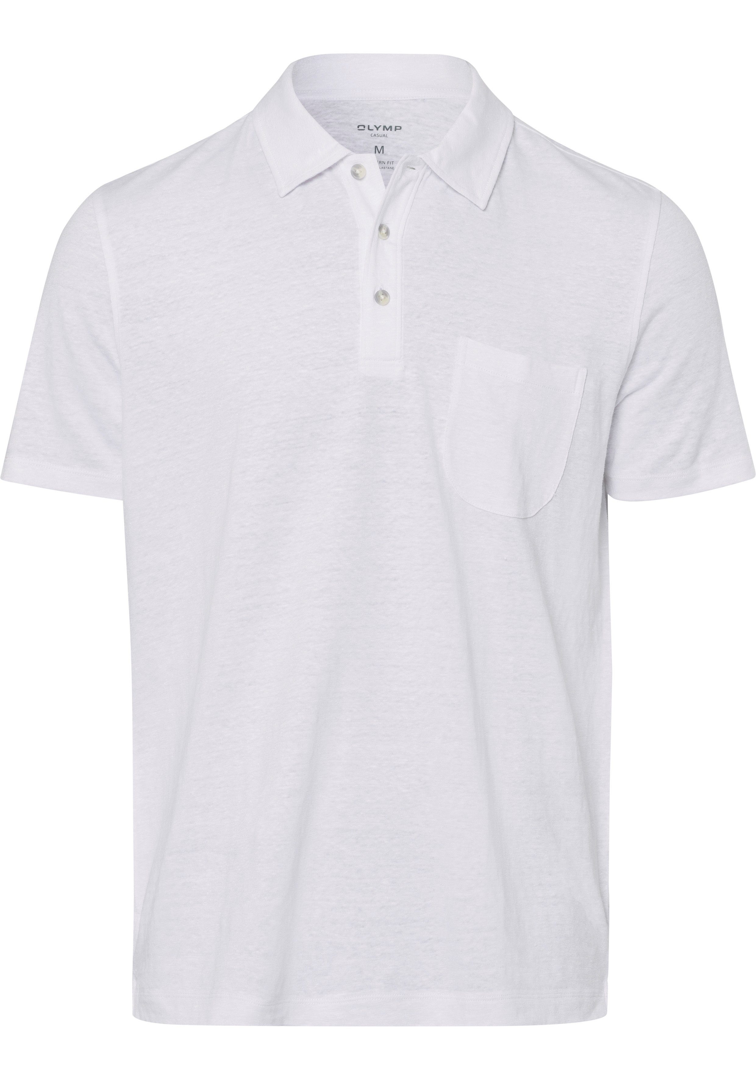OLYMP Poloshirt im weiß Casual-Optik Hemden-Look in sommerlicher mit Leinen