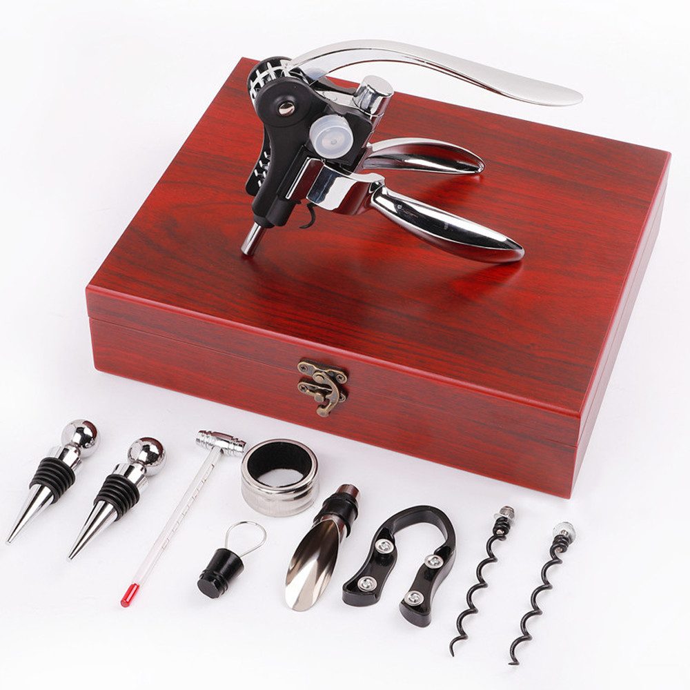 AFKSMILE Weinflaschenöffner Korkenzieher Wein Set, 10 Stück Manueller Weinöffner Sommelier-Sets (10-tlg), Sommelier Set, Weinzubehör Geschenkset für Weinliebhaber(Holzbox)