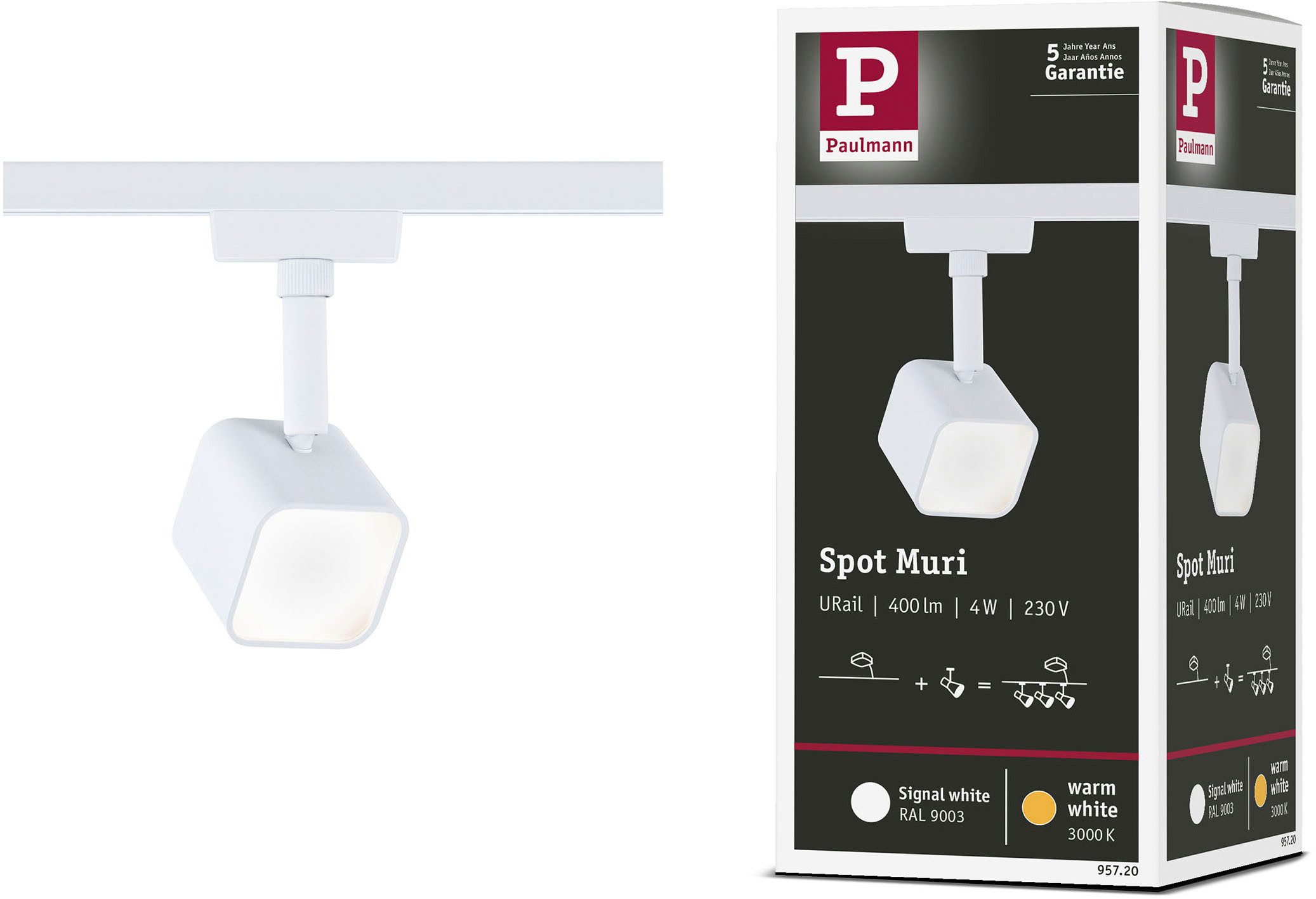 Paulmann Schienensystem-Leuchten URail LED Schienenspot Muri 240lm 4W 3000K 230V Signalweiß, LED fest integriert, Warmweiß