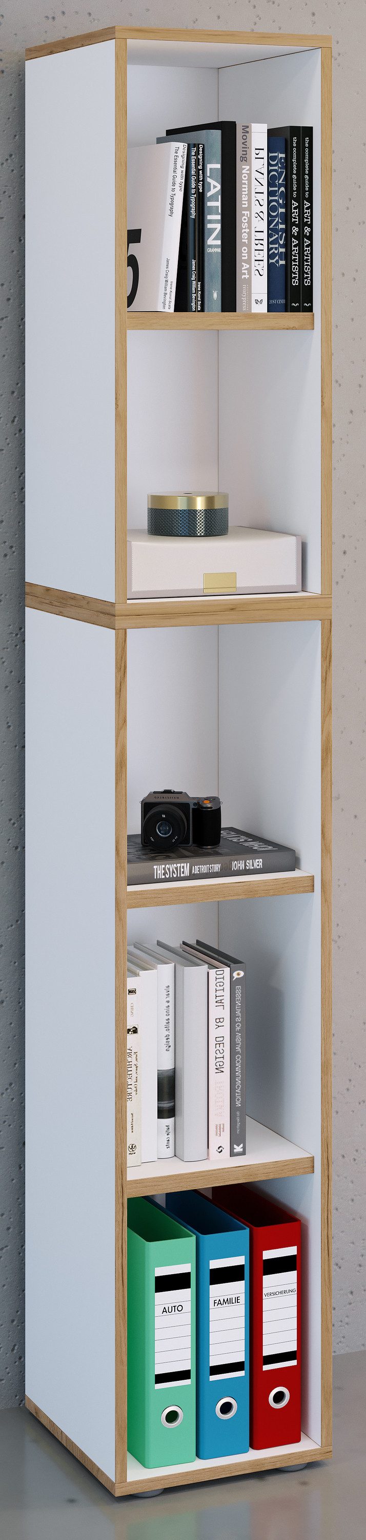 VCM Standregal Bücherregal Salia B. 30 x H. 183 x T. 33 cm, Holzregal stehend, platzsparender Aktenschrank, CD DVD Aufbewahrung