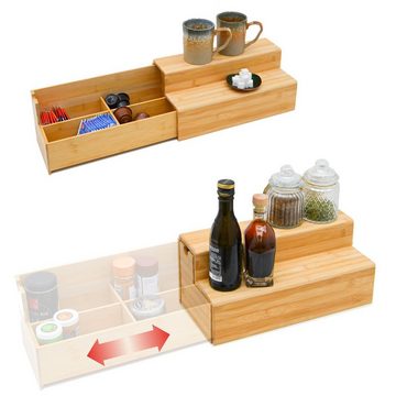 DuneDesign Organizer Kaffee und Tee Bambus Box 36x17x16 Kaffeekapsel, Organizer Holz Teebox + Schublade