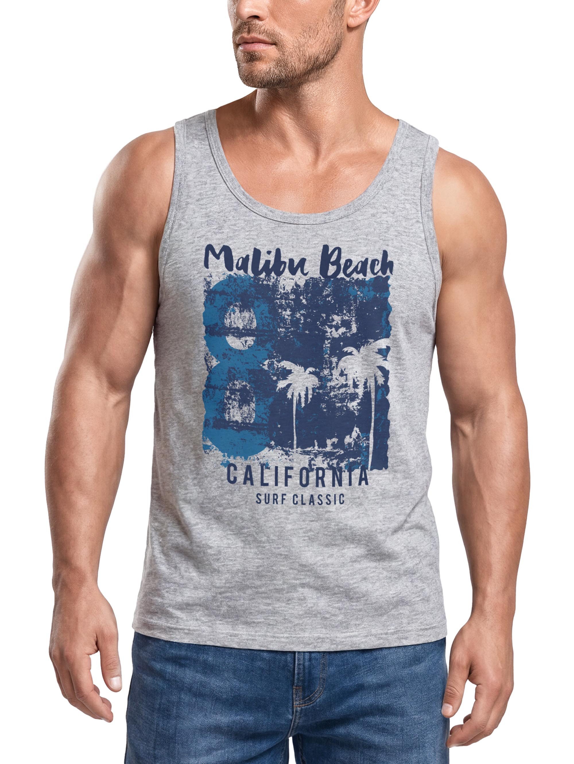 Neverless Tanktop Herren Tank-Top Aufdruck Malibu Beach California Surf Classic Sonne mit Print