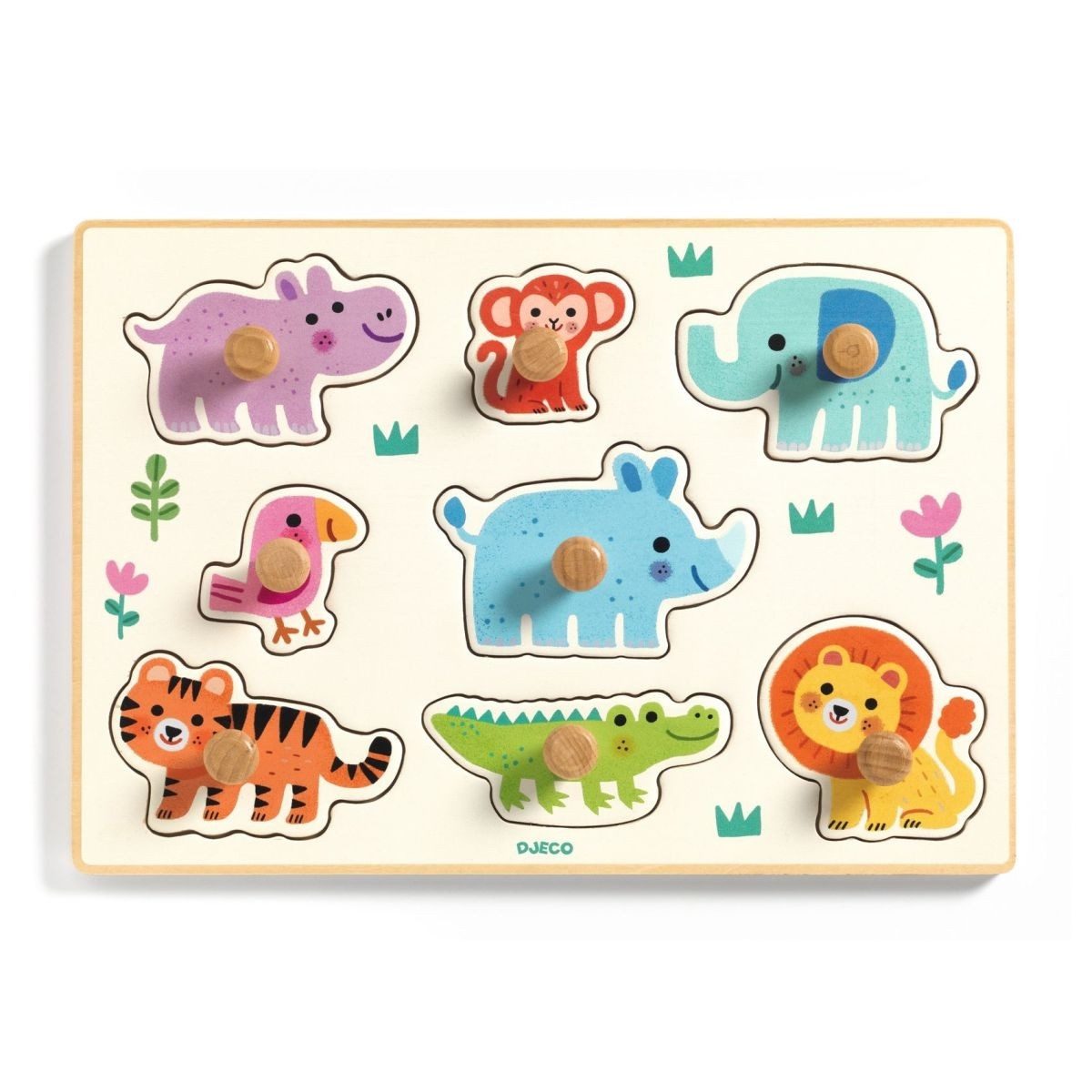 DJECO Steckpuzzle Hippo'n'Co Steckpuzzle für Kinder, Puzzleteile, Steckpuzzle