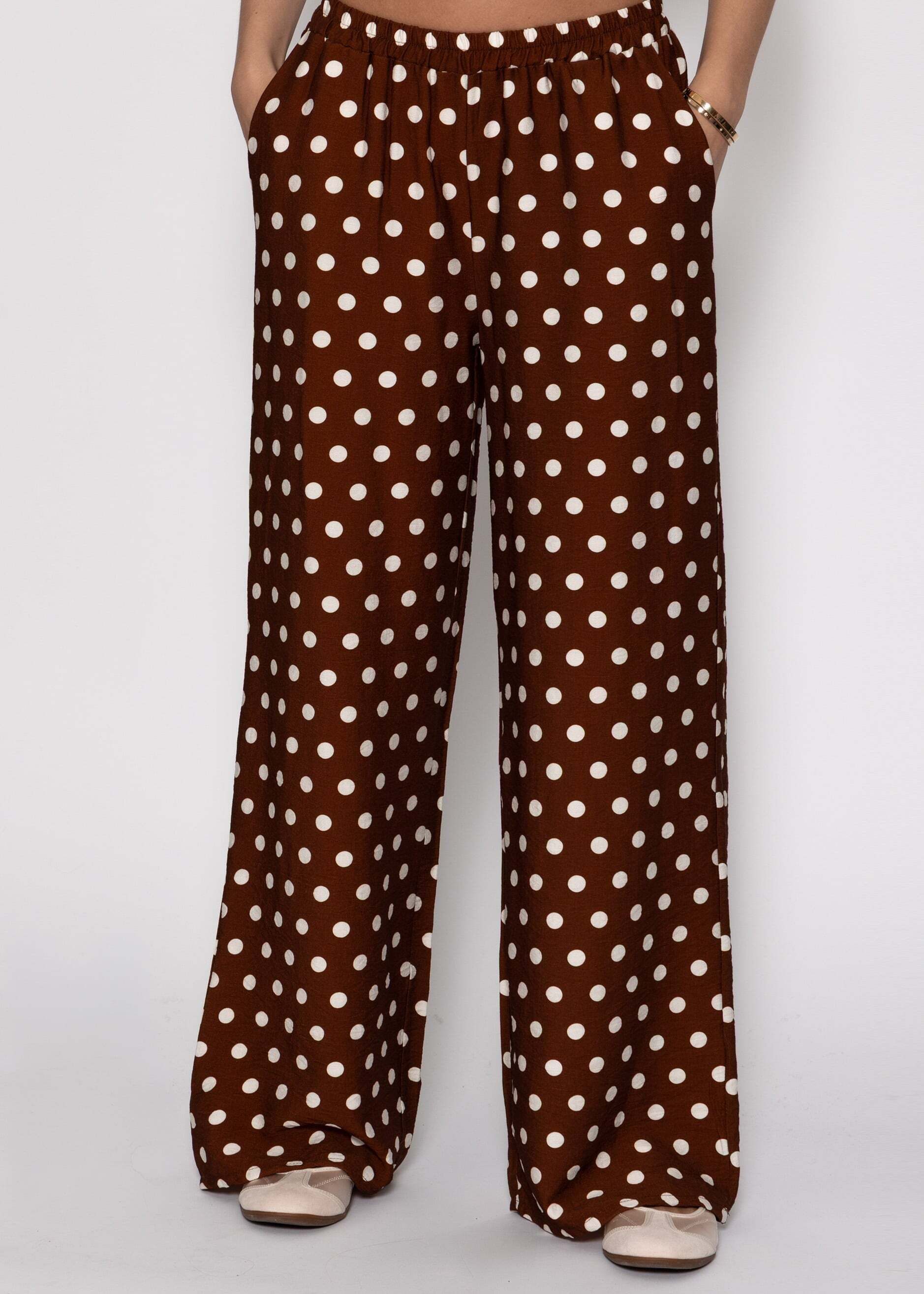 SASSYCLASSY Stoffhose Weite Hose mit Punktemuster für Damen Fließende Low-Waist Stoffhose mit Taschen und elastischem Bund
