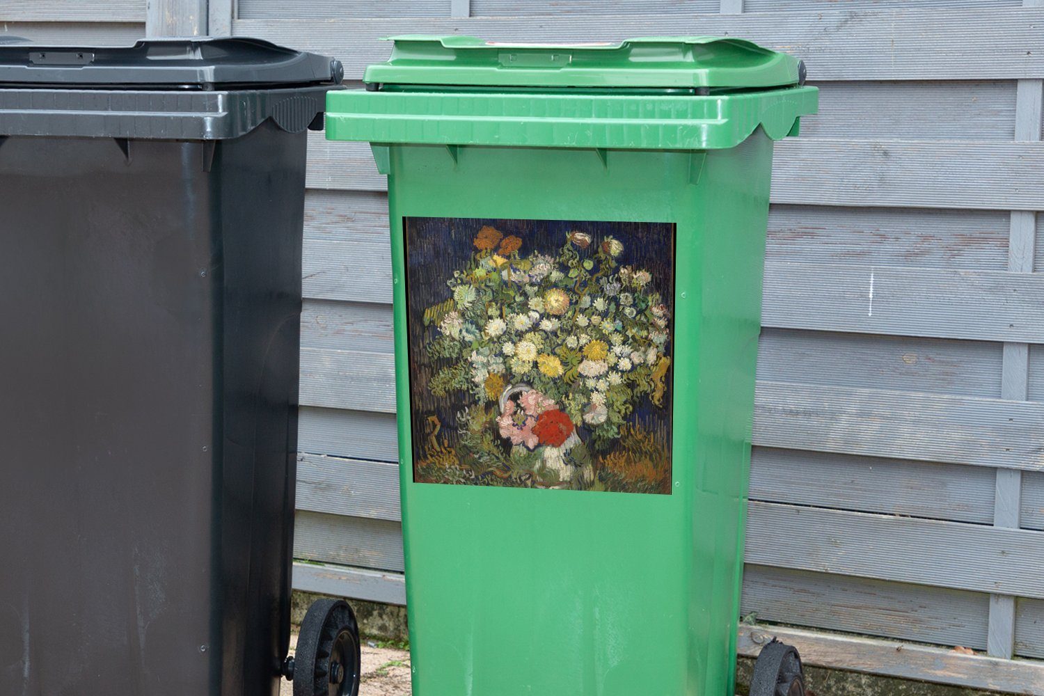 - Mülleimer-aufkleber, van Container, Sticker, in Mülltonne, St), Abfalbehälter Blumenstrauß Vincent einer Wandsticker Gogh (1 MuchoWow Vase