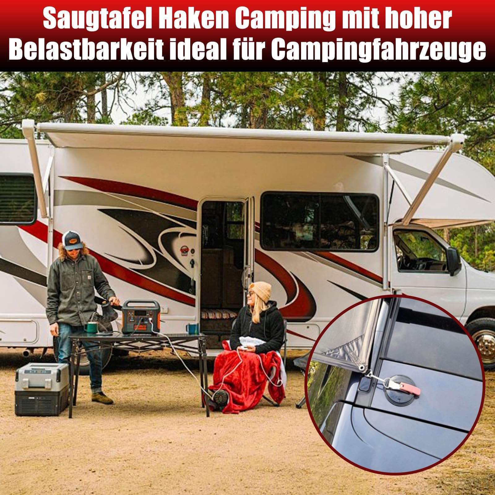 BlingBin Wandhaken 4 Stück Saugnapf mit 8 S-Haken, Multifunktionaler Saugnapf Haken, Türen, Badezimmer, (Saugnapf-Haken, 4-St., 4 Saugnäpfen und 8 S-förmigen Haken), Starke Haftung für Wohnmobil Markise Camper Zubehör Sonnensegel