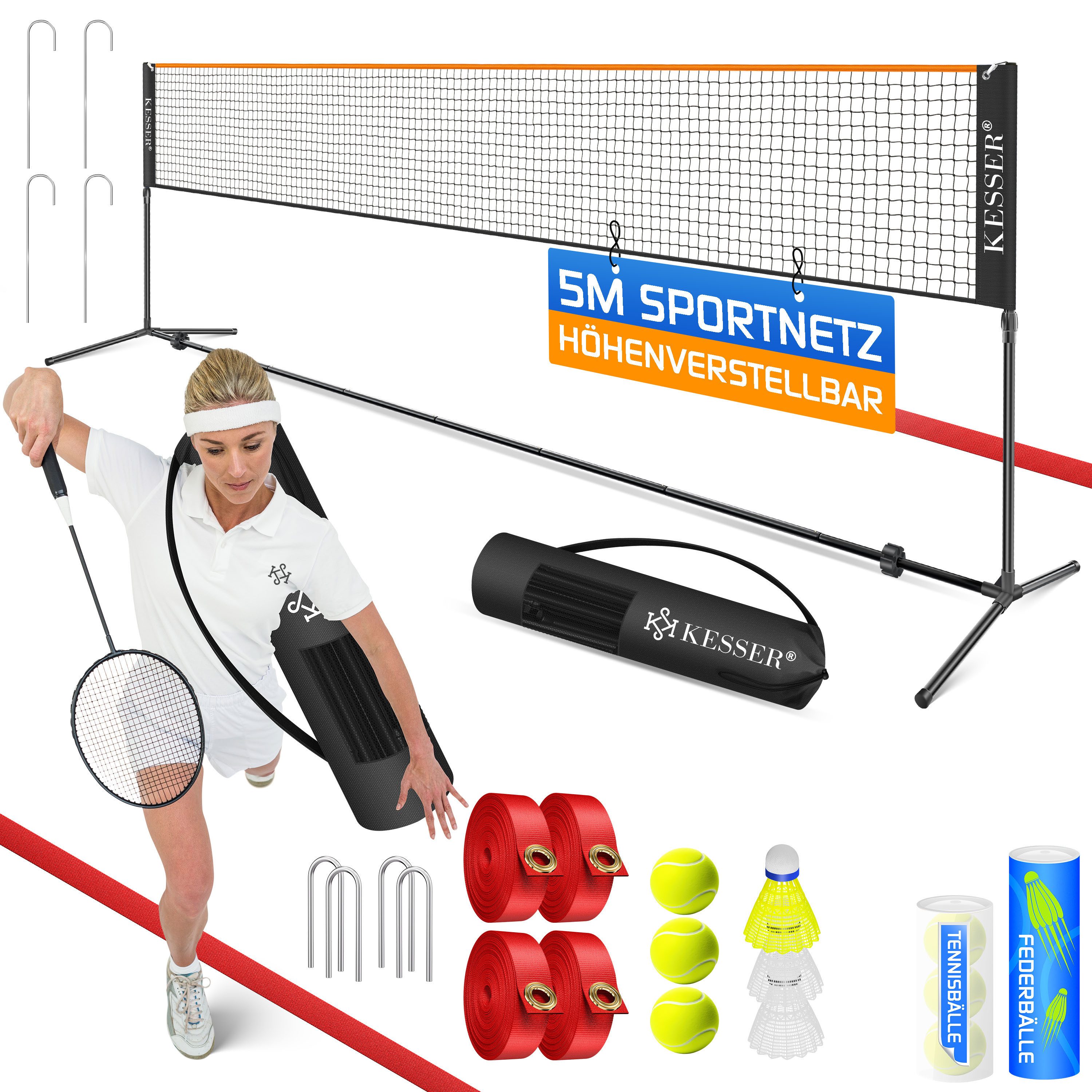 KESSER Badmintonnetz, Badmintonnetz, Tennisnetz 300cm 400cm 500 cm Federball
