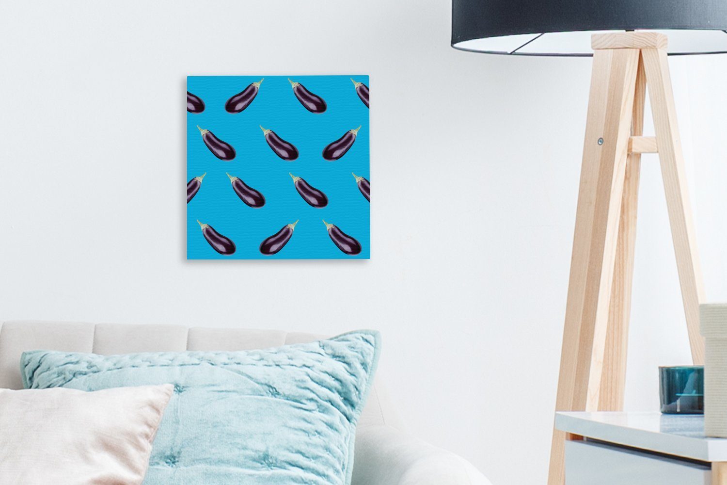 Aubergine Blau, Schlafzimmer (1 St), Bilder - - - Leinwand Gemüse Muster Wohnzimmer Leinwandbild OneMillionCanvasses® für
