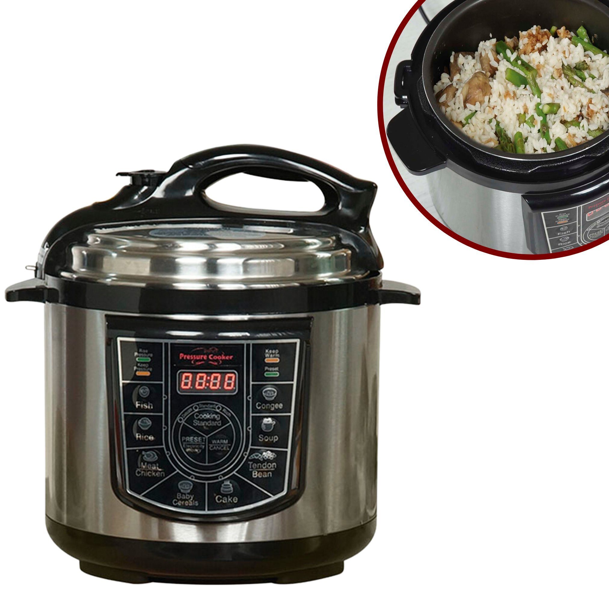 Starlyf Reiskocher Pressure Cooker, 800 W, Schnellkochtopf, Multikocher, 8 Programme, Antihaftbeschichtung