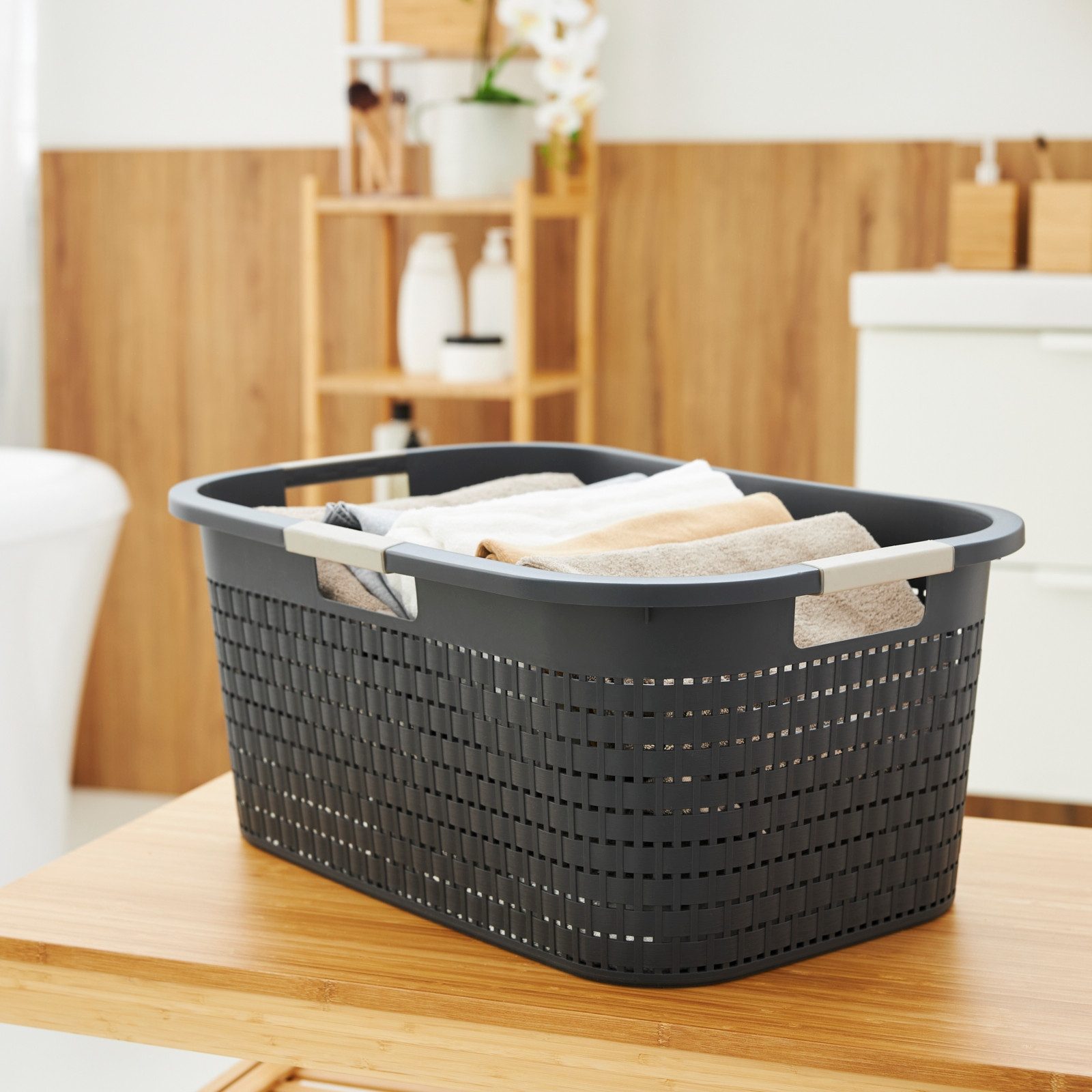 ROTHO Wäschekorb Country Set 2tlg. bestehend aus Korb 40l und Sammler 55l mit Deckel (Wäscheset, Set 2-tlg), Wäsche einfach organisieren – langlebig, leicht & platzsparend