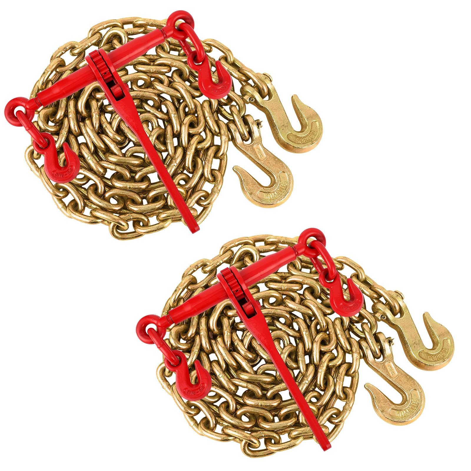 GarveeMore Stahlkette 2‑tlg Ratchet‑Kettenspanner‑Set Grad 70, 3 m Kette, 4170 kg WLL, verzinkt für LKW‑ und Anhänger‑Ladungssicherung,  hohe Traglast