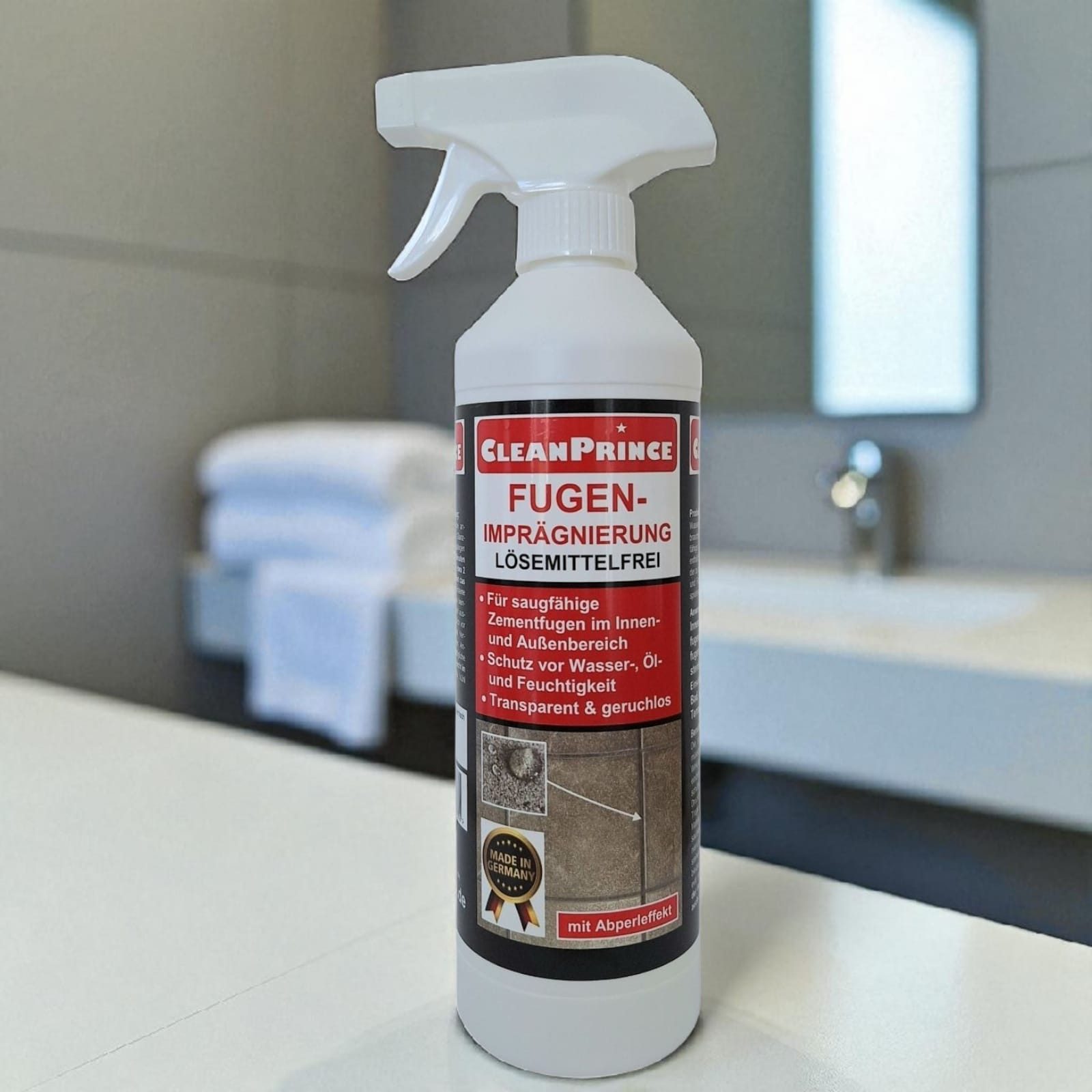 CleanPrince Bodenversiegelung Fugenimprägnierung CP400650 transparent, für Zementfugen Bad & Küche, sofort gebrauchsfertige Premium-Imprägnierung