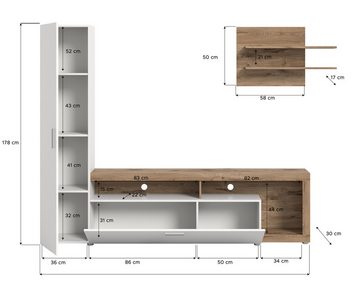 INOSIGN Wohnwand Kryss, Breite 218cm, besteht aus: Hochschrank, Lowboard, Wandboard, (3-St), Wohnwand, Mediawand, TV-Wand, Wohnkombination, Kombination, TV-Möbel