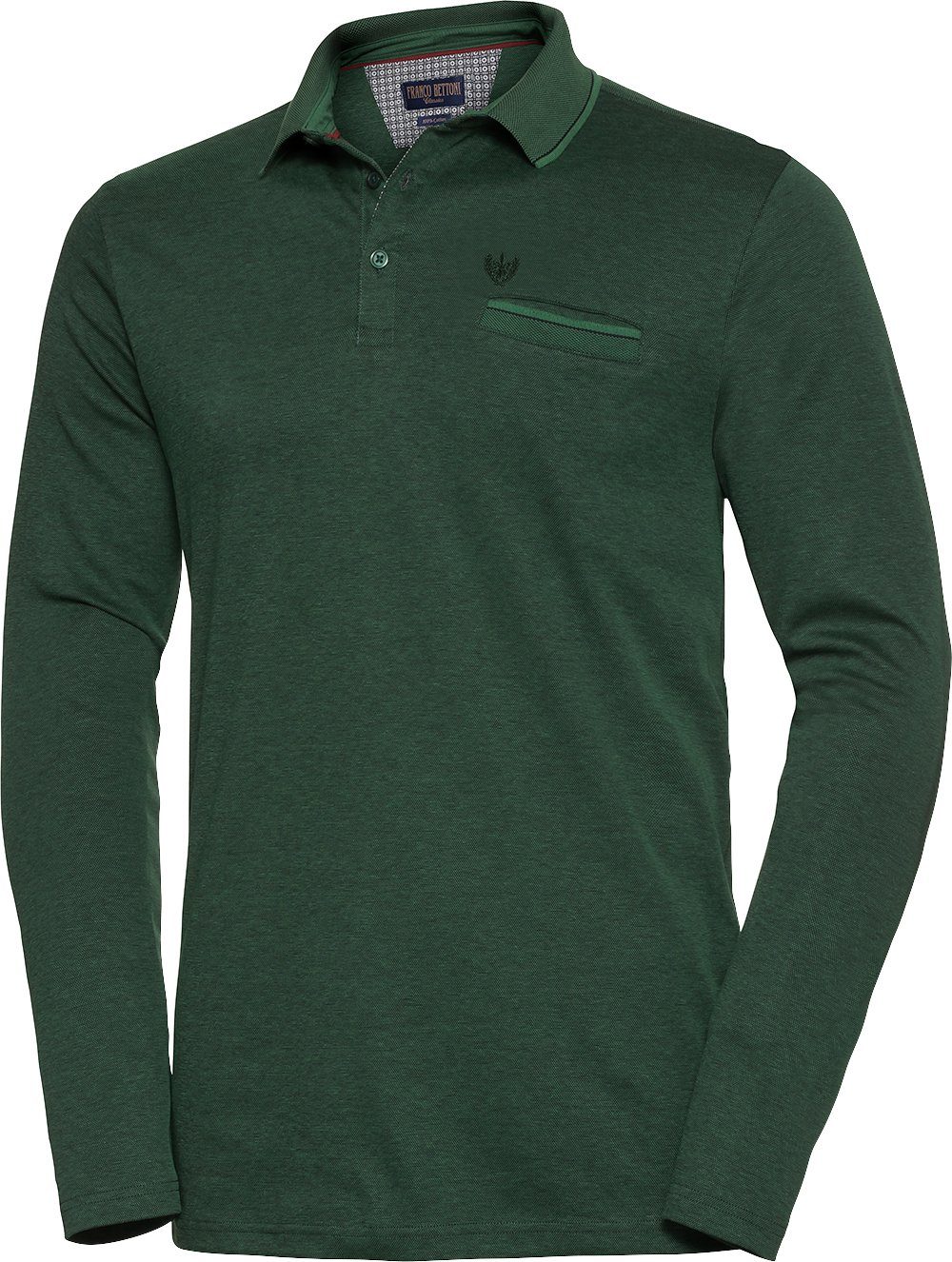 Franco Bettoni Langarm-Poloshirt kurze Seitenschlitze grün