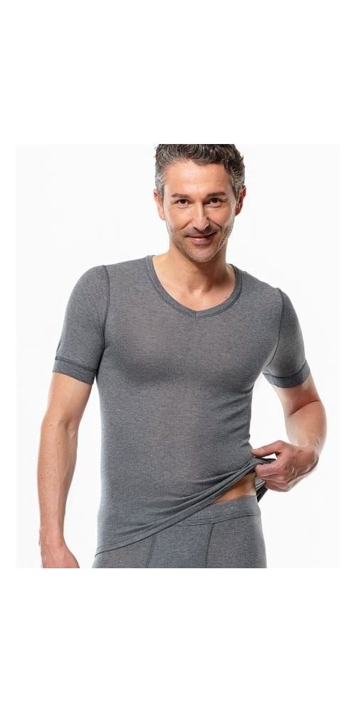 Medima T-Shirt Unterwäsche V-Ausschnitt (Kaschmir/Seide) Kurzarm grau Herren (Gr)