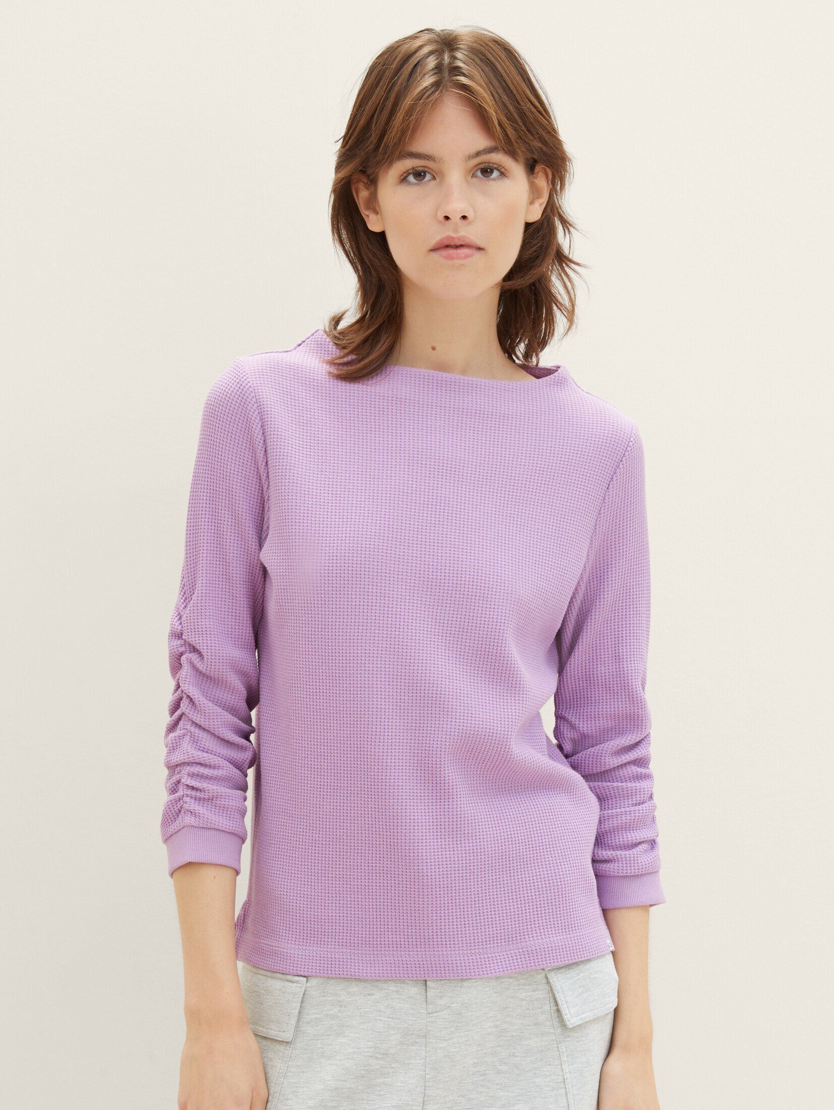 heather purple mit Sweatshirt Denim TAILOR Sweatshirt Falten TOM