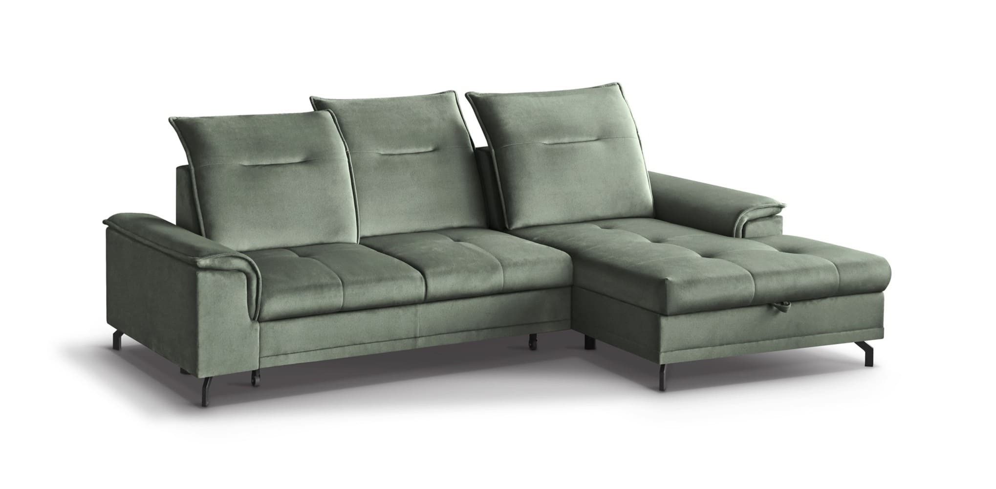 MOEBLO Ecksofa Romi Mini, Moderner Ecksofa MINI mit Schlaffunktion und Stauraum, Verstellbare Kopfstützen und verschiebbare Rückenlehne, Eckcouch Wohnlandschaft Sofa mit Ottomane Eckgarnitur Polsterecke, -(BxHxT):271x90x178 cm