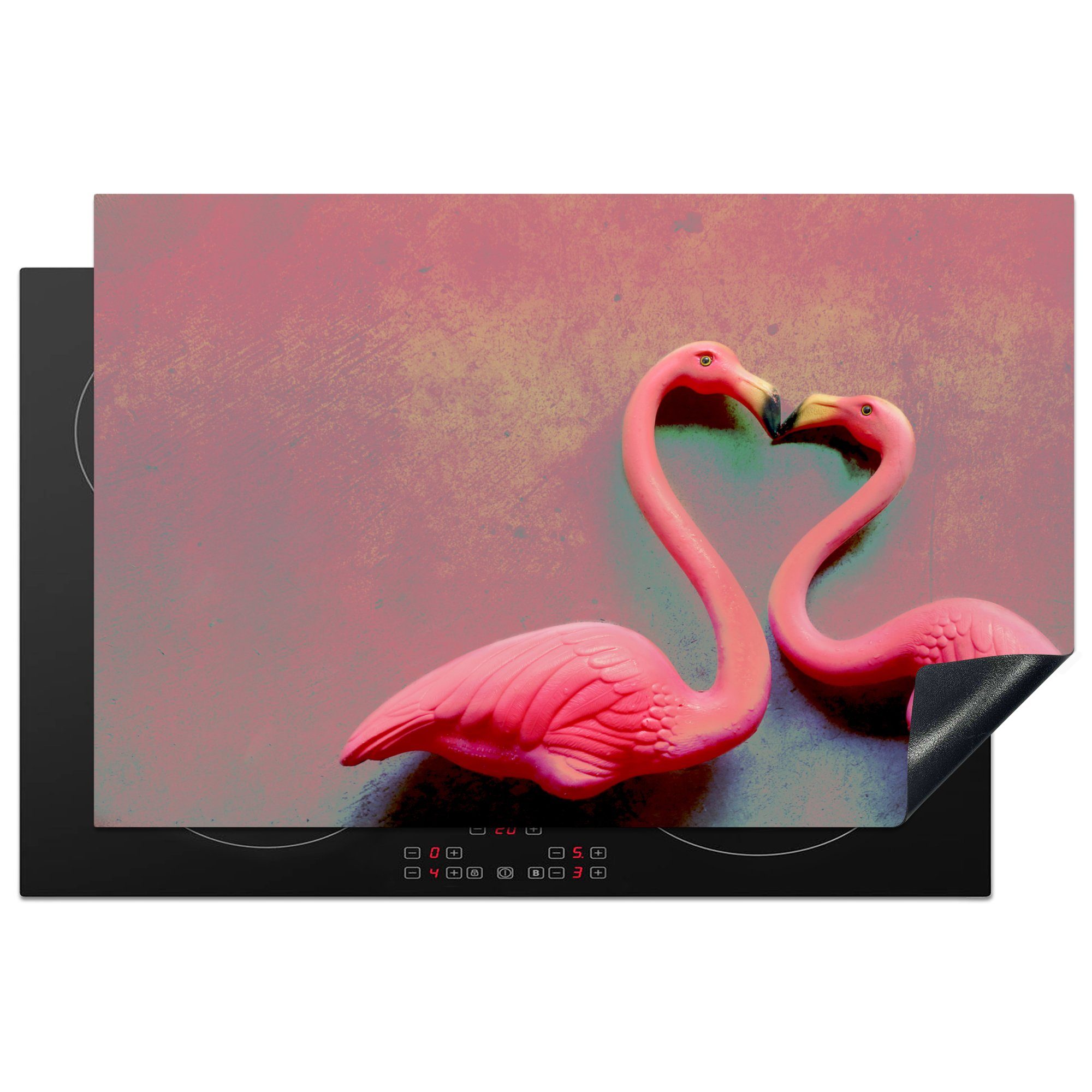 MuchoWow Herdblende-/Abdeckplatte Zwei Flamingos küssen sich, Vinyl, (1 tlg), 81x52 cm, Induktionskochfeld Schutz für die küche, Ceranfeldabdeckung