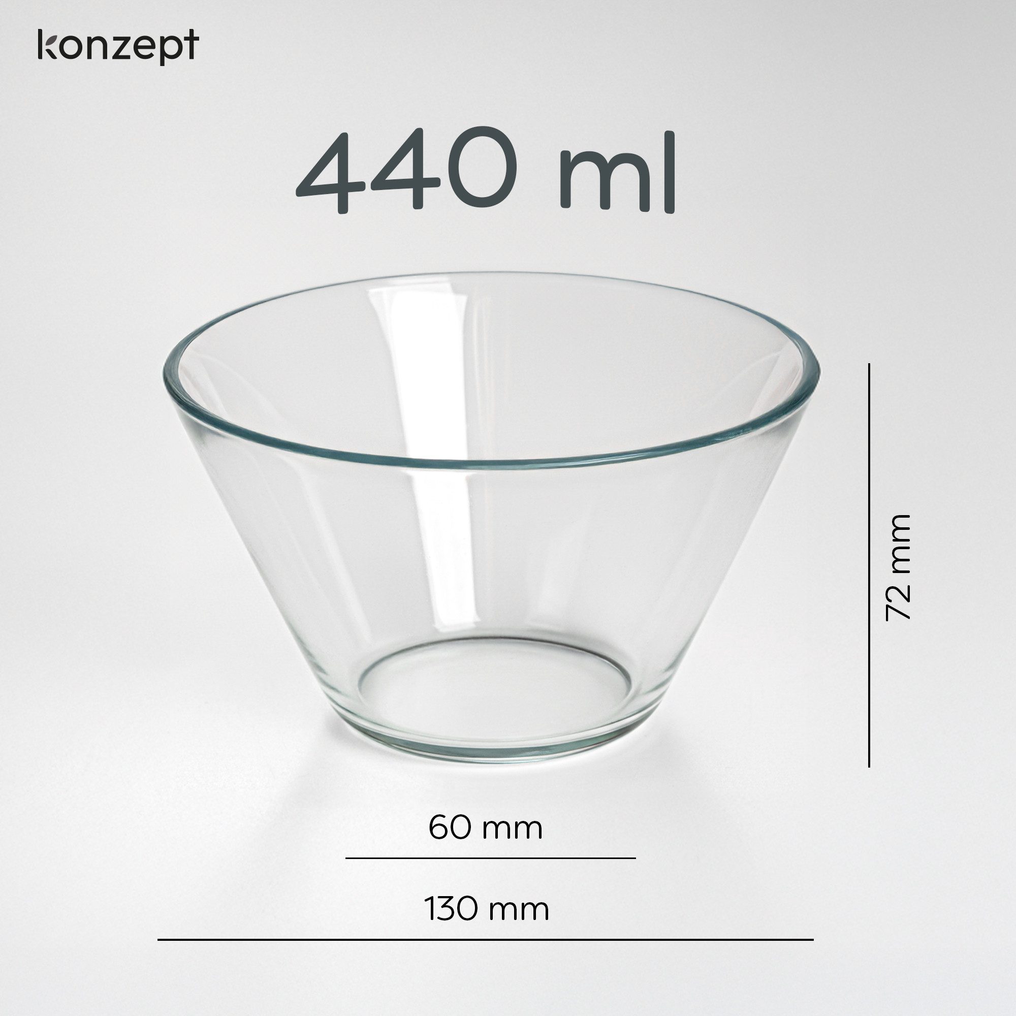 KONZEPT Dessertschale glas Set 6-tlg. 13 cm, Snack Schalen für Desserts, Obst, Müsli, (6-tlg), Transparent glas, Stabiler Boden, Stapelbar,Spülmaschinenfest