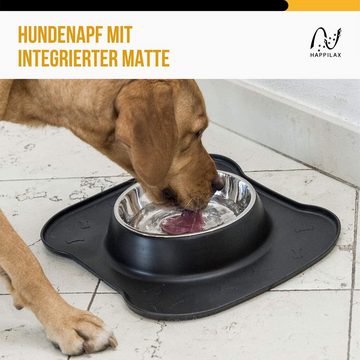 Happilax Futternapf Edelstahl Hundenapf mit integrierter Napfunterlage, Schwarz 700 Ml Silikon