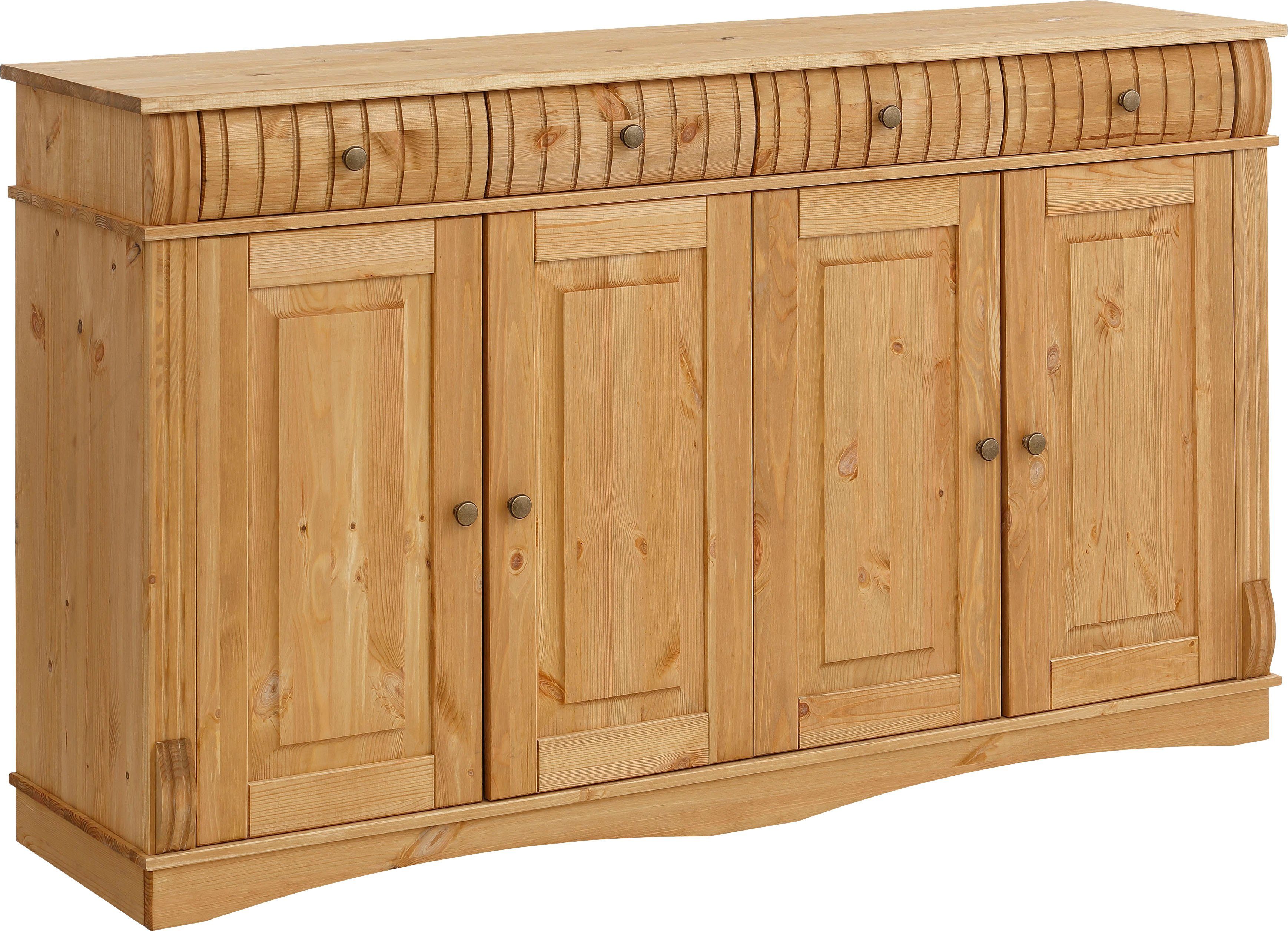Home affaire Sideboard Teresa (Maße (B/T/H): 152/37/90 cm), Kommode, 4-türig, Breite 152 cm, aus massiver Kiefer, FSC®