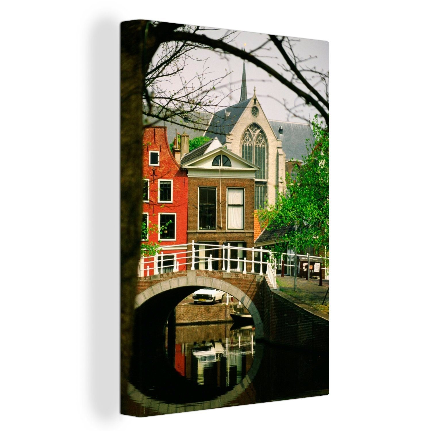 OneMillionCanvasses® Leinwandbild Brücke - Leiden - Pflanzen, (1 St), Leinwandbild fertig bespannt inkl. Zackenaufhänger, Gemälde, 20x30 cm