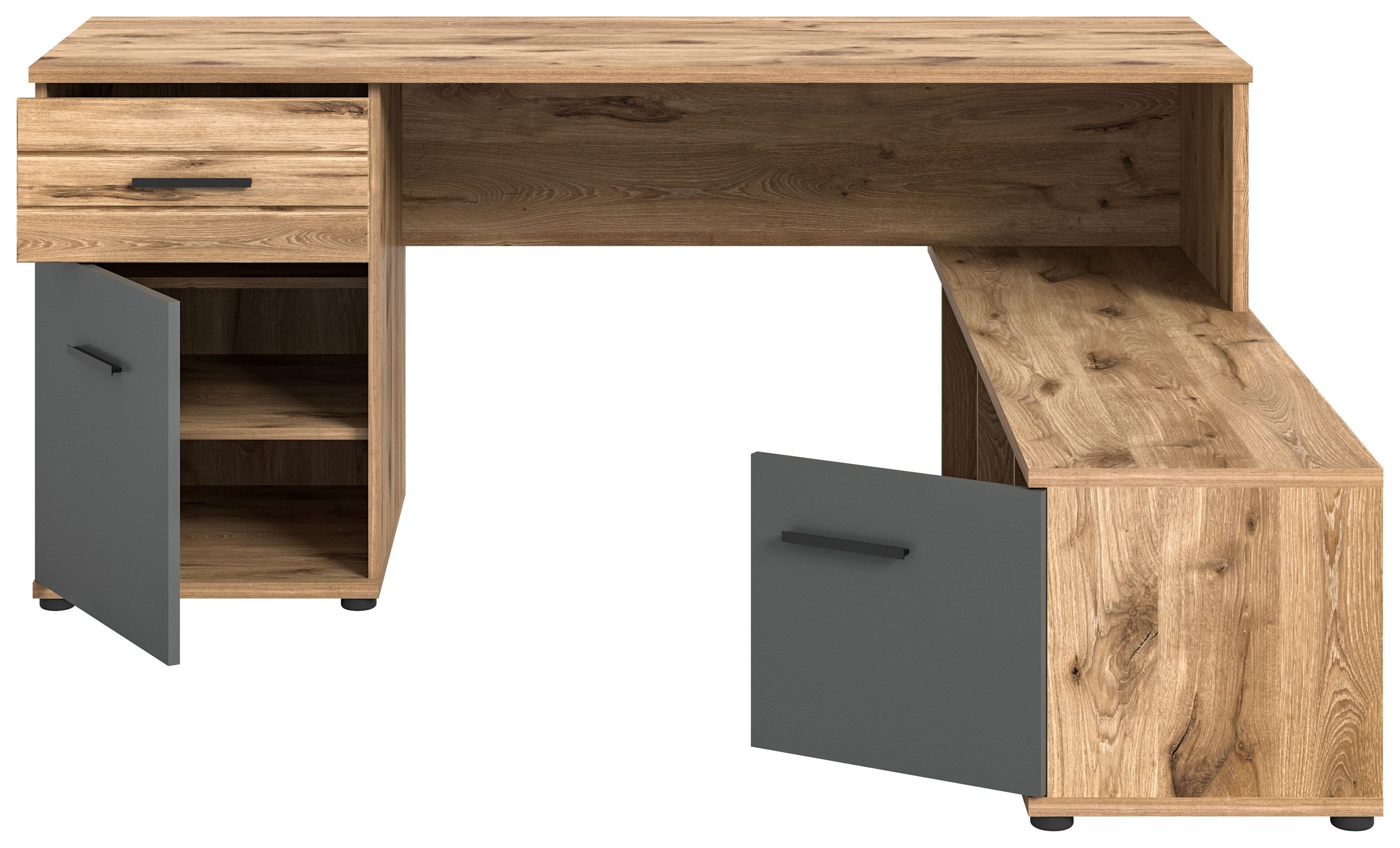 xonox.home Schreibtisch Mason, Nox Oak Nachbildung Basalt Grau Softclose Modern 170x76x151 cm