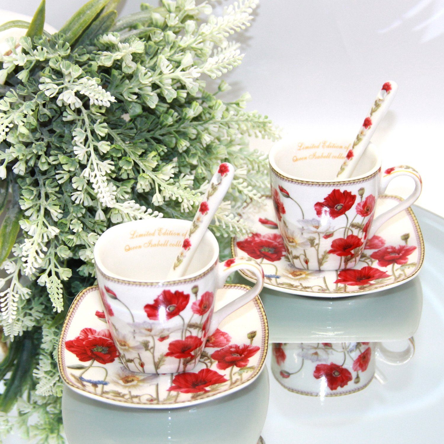 Queen Isabell Espressotasse, Espressotassen Porzellanset Mohnblumenmuster