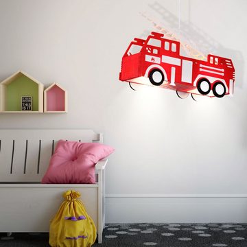 etc-shop LED Pendelleuchte, Leuchtmittel inklusive, Warmweiß, Farbwechsel, RGB LED Kinder Feuerwehr Auto Hänge Pendel Decken