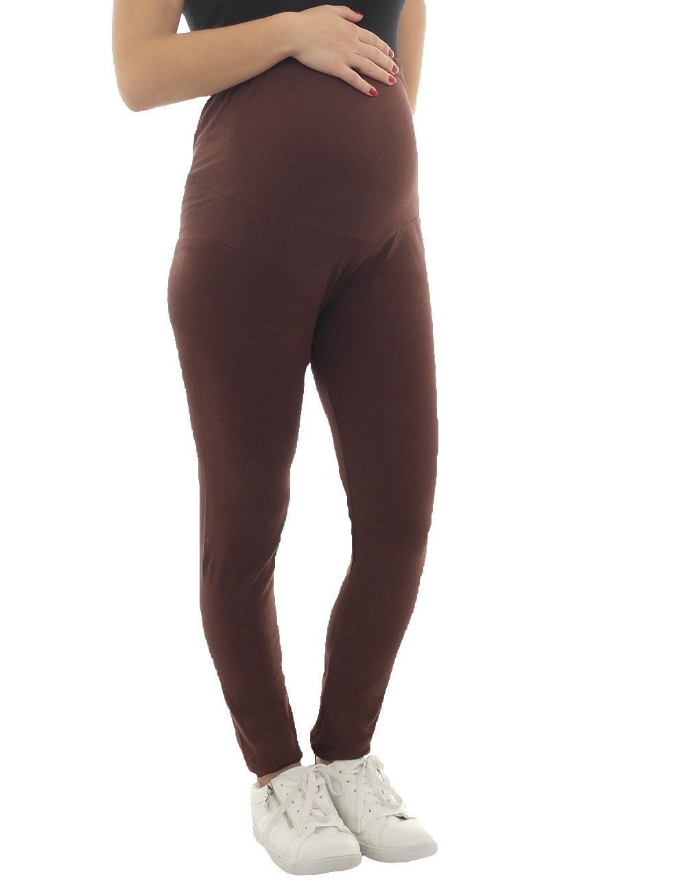 F&K-Mode Umstandsleggings Umstand Hose Leggings lang Baumwolle braun