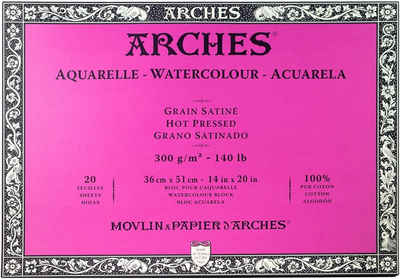 Arches Aquarellblock Aquarelle Watercolour Block Hot Pressed 36x51cm 300 g/m², satiniert