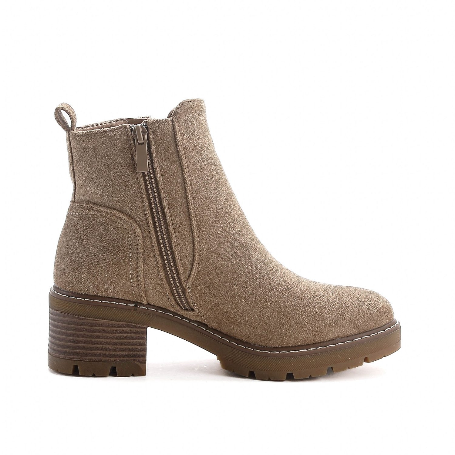 Elara Damen Stiefeletten in Veloursoptik mit Reißverschluss und Profilsohle Chelseaboots