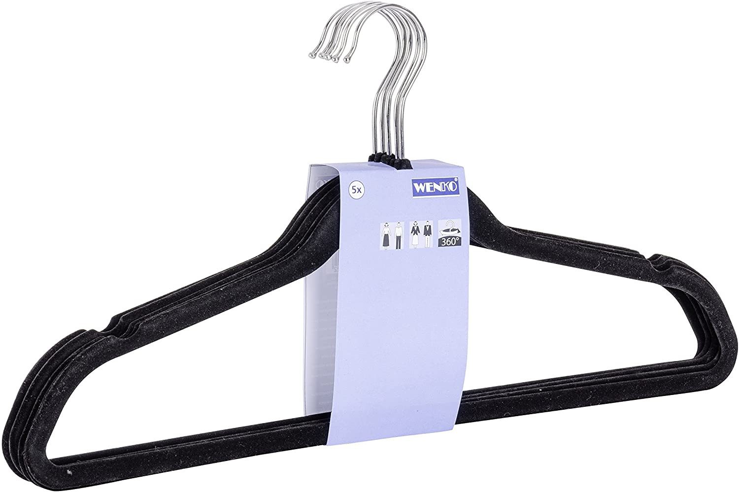 WENKO Autokleiderbügel Wenko Kleiderbügel 5er Set schwarz Kunststoff extradünn 45 cm, (1-tlg)