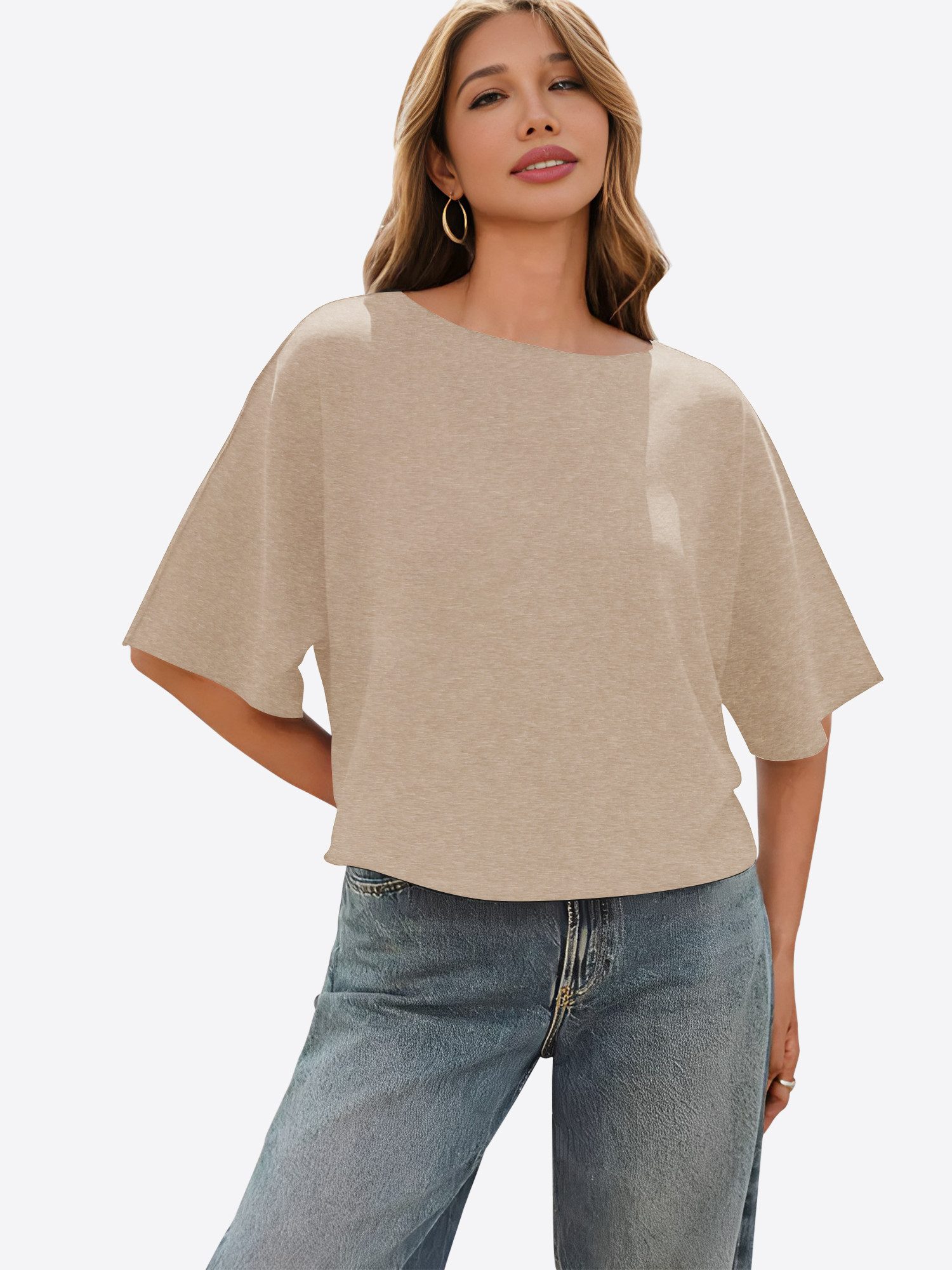 Imily Bela Strickpullover Damen Kurzarm Pullover locker geschnitten (Packung, 1-tlg., 1per-Pack) in Unifarbe