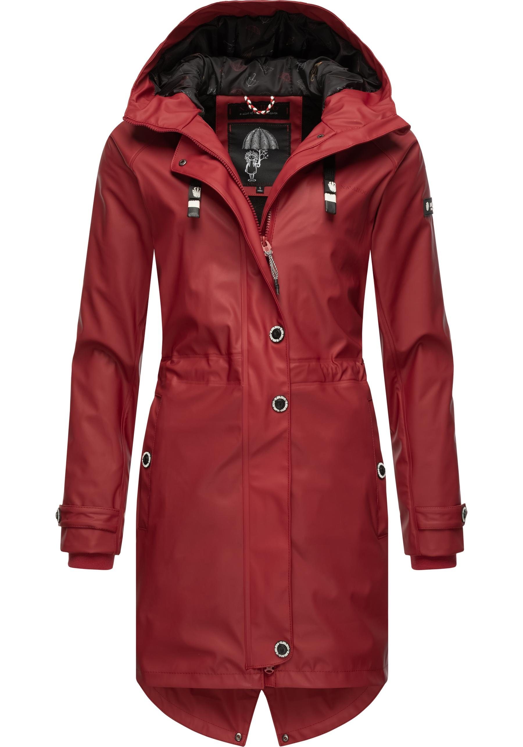 mit Kapuze Regenmantel Navahoo Damen Regenjacke blutrot Flower modischer Rainy