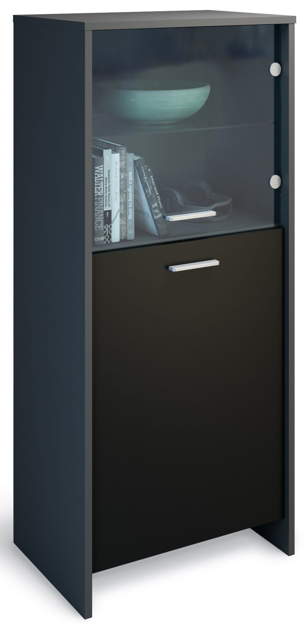 Domando Standvitrine Vitrine Matera (1-St) Breite 53cm, Tür mit Soft-Close Grau Graphit und Schwarz matt
