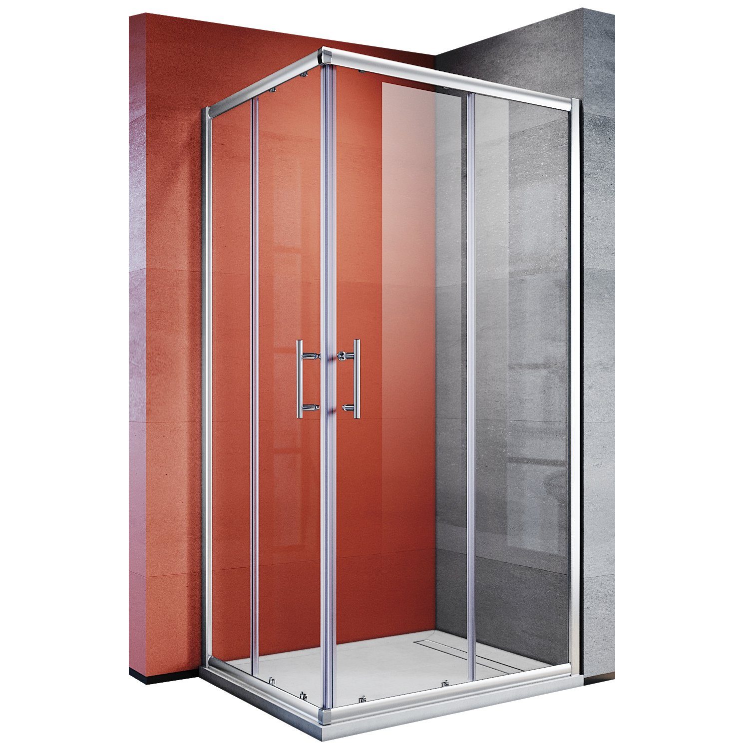 SONNI Eckdusche Duschkabinen Eckeinstieg Doppel Schiebetüren Dusche 70x70 - 120x120, BxT: 76x80 cm, ESG Glas Schnellfreigabefunktion Spritzwasserschutz, Höhe 185 / 195cm
